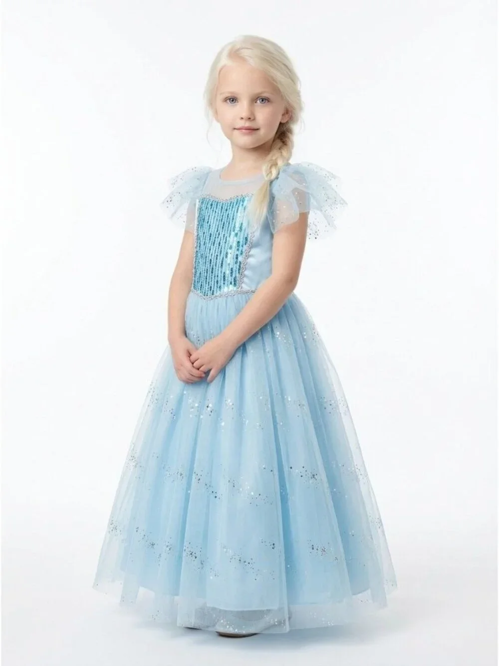 Girls Elsa Inspired Princess Dress with Sparkly Cape